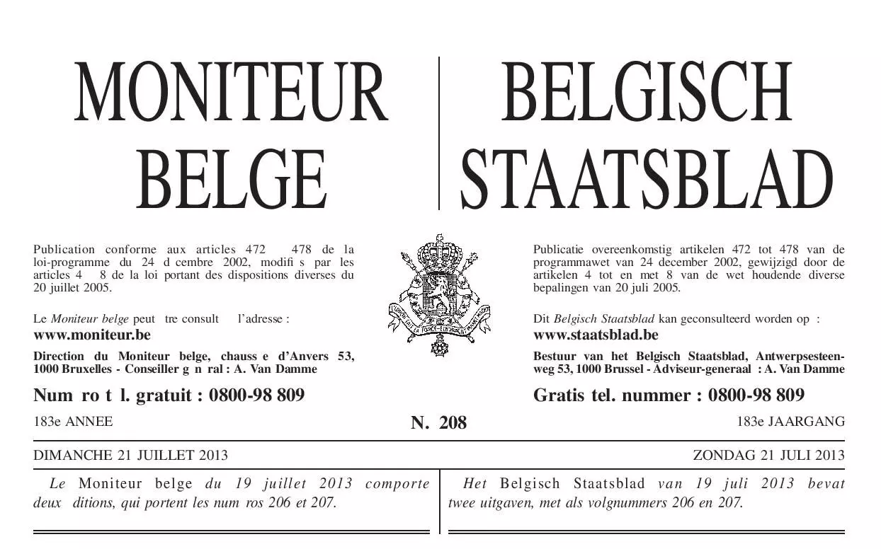 Modification Moniteur belge pour les entreprises